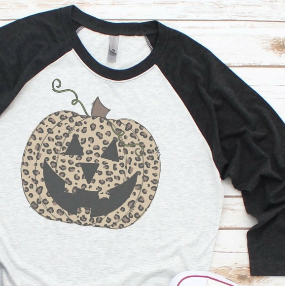 Leopard pumpkin baseball T-shirt - Picture 1 of 2